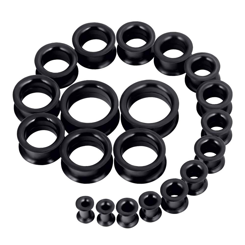 Body Jewelry Gauges - Pair Supersize Flexible Black Color Silicone