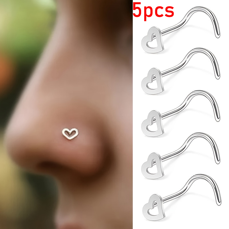 5pcs Hollow Heart Nose Stud Se - đánh giá và giá Nostril Screw Pin