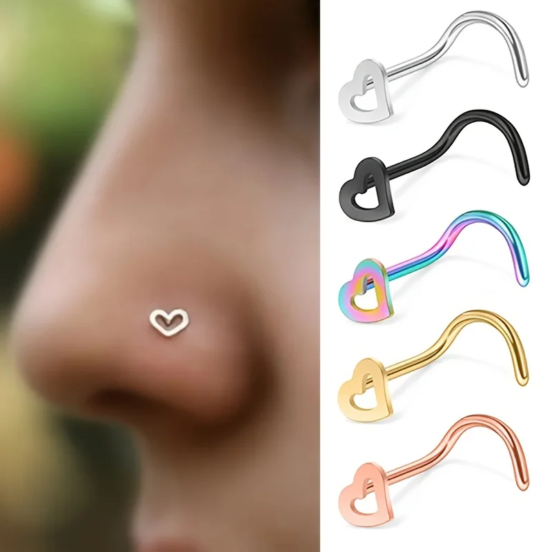 5pcs Hollow Heart Nose Stud Se - đánh giá và giá Nostril Screw Pin