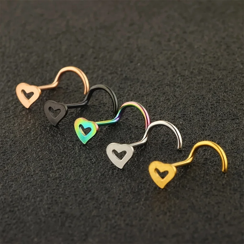 5pcs Hollow Heart Nose Stud Se - đánh giá và giá Nostril Screw Pin