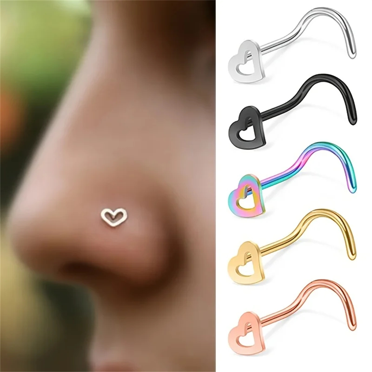 5pcs Fashion Hollow Heart Stai - đánh giá và giá Nostril Screw Pin