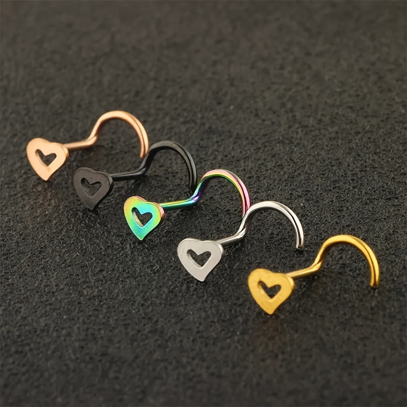 5pcs Hollow Heart Nose Stud Se - đánh giá và giá Nostril Screw Pin