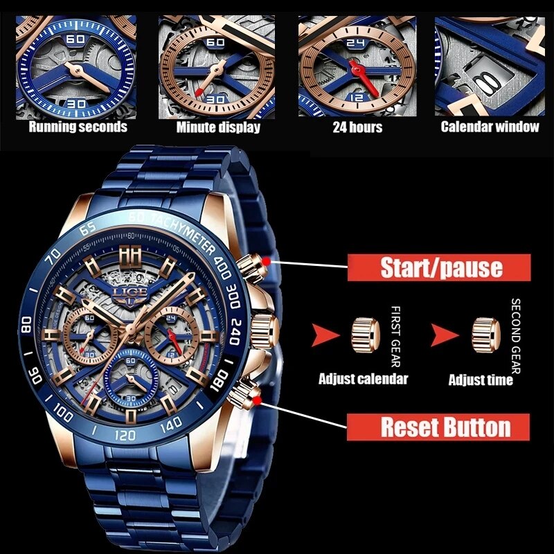 LIGE 2024 New Men Watch Top Br - đánh giá và giá Threadless Push Pin