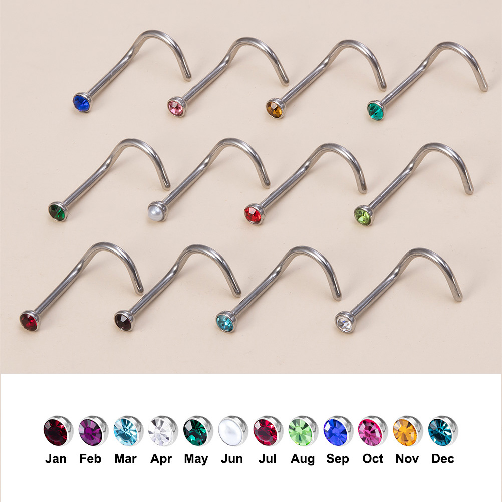 12PCS Birthstone CZ Nose Stud  - đánh giá và giá Nostril Screw Pin
