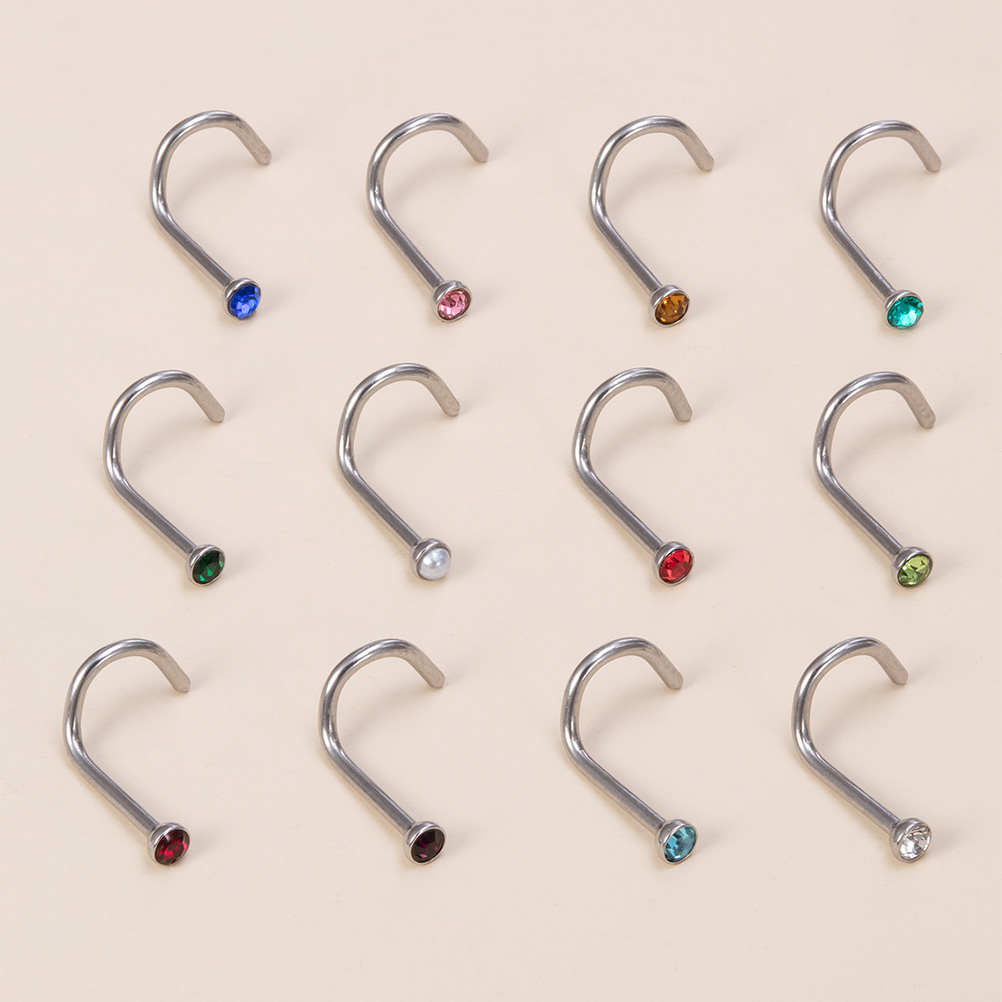 12PCS Birthstone CZ Nose Stud  - đánh giá và giá Nostril Screw Pin